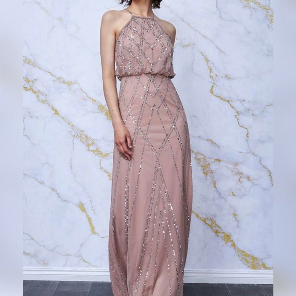 Pink Mocha Art Deco Sequin Gown